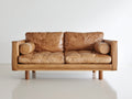 Divano a due posti - pelle-legno - 176x92x82 cm - marrone cuoio chiaro - stile moderno di metà secolo