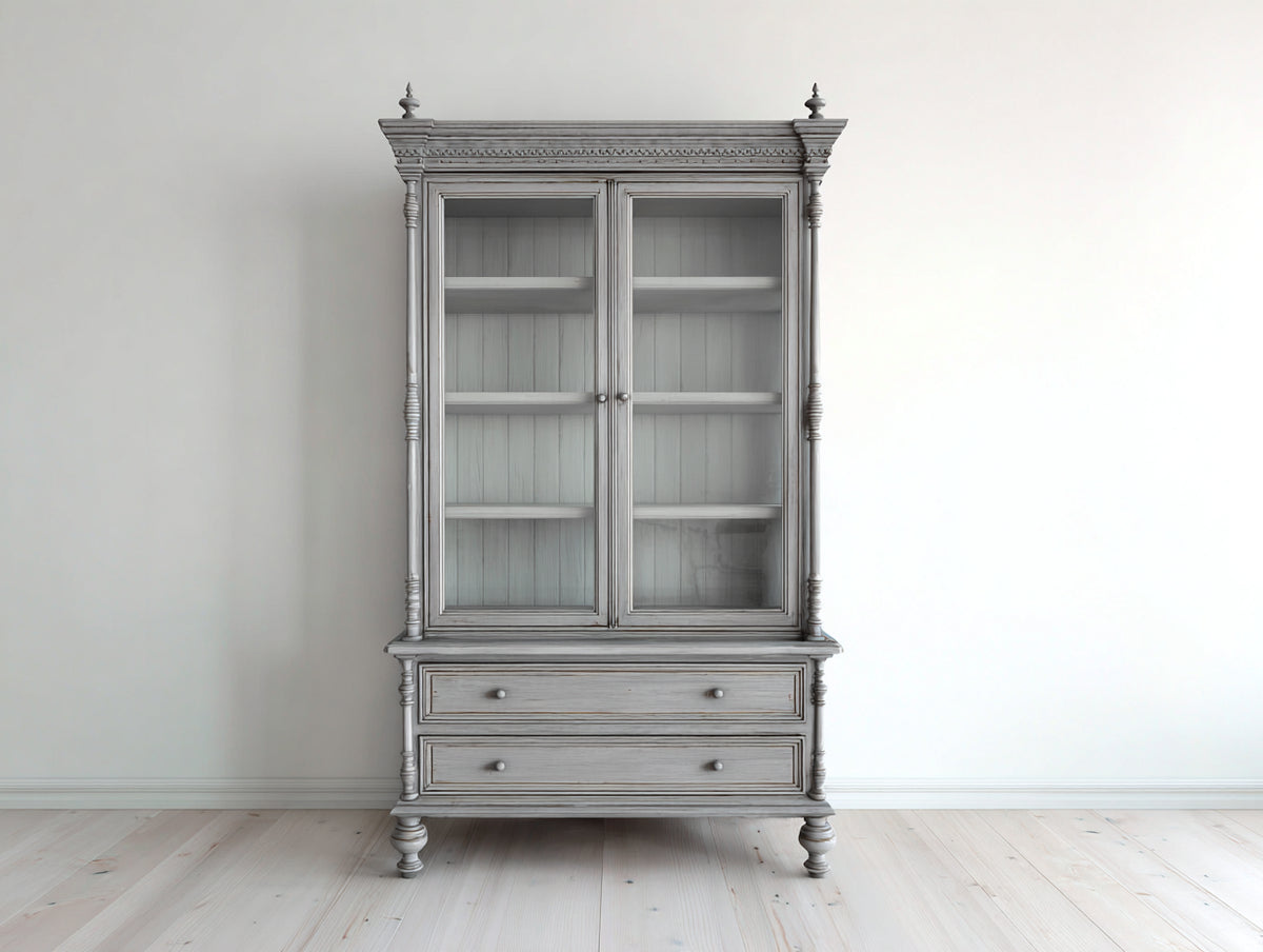 Librerie - Legno-vetro-metallo - 105 x 45 x 200 cm - Grigio chiaro - Stile classico