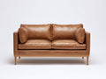 Divano a due posti - pelle-legno - 176x91x84 cm - marrone caramello - stile moderno