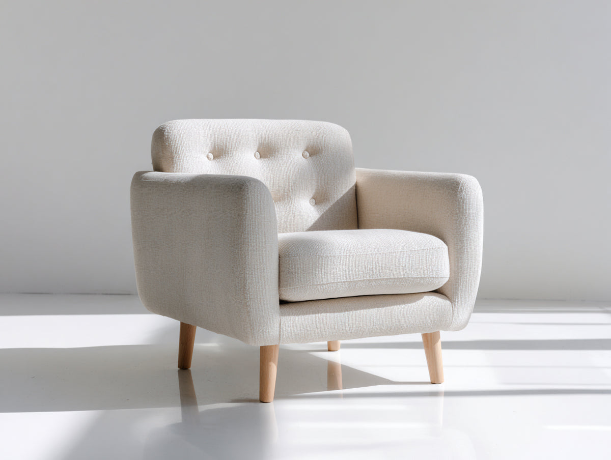 Poltrona - Tessuto - Legno - 84x80x82 cm - Avorio - Stile scandinavo moderno