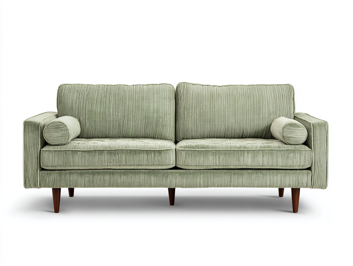 Divano a due posti - velluto a coste-legno - 181x90x84 cm - verde salvia chiaro - stile nordico moderno
