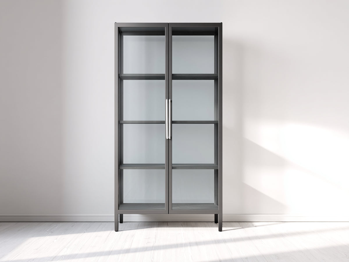 Librerie - Metallo-Vetro - 86x36x176 cm - Grigio scuro-Trasparente - Stile moderno minimalista