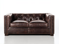 Divano a due posti - pelle-legno - 170x91x79 cm - marrone testa di moro - stile classico moderno