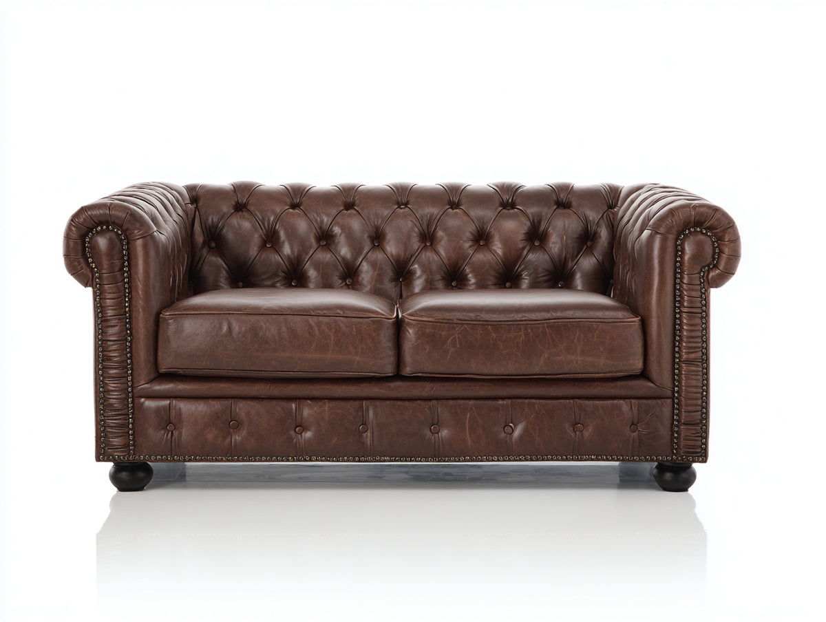 Divano a due posti - pelle - 168x90x76 cm - marrone scuro - stile Chesterfield classico