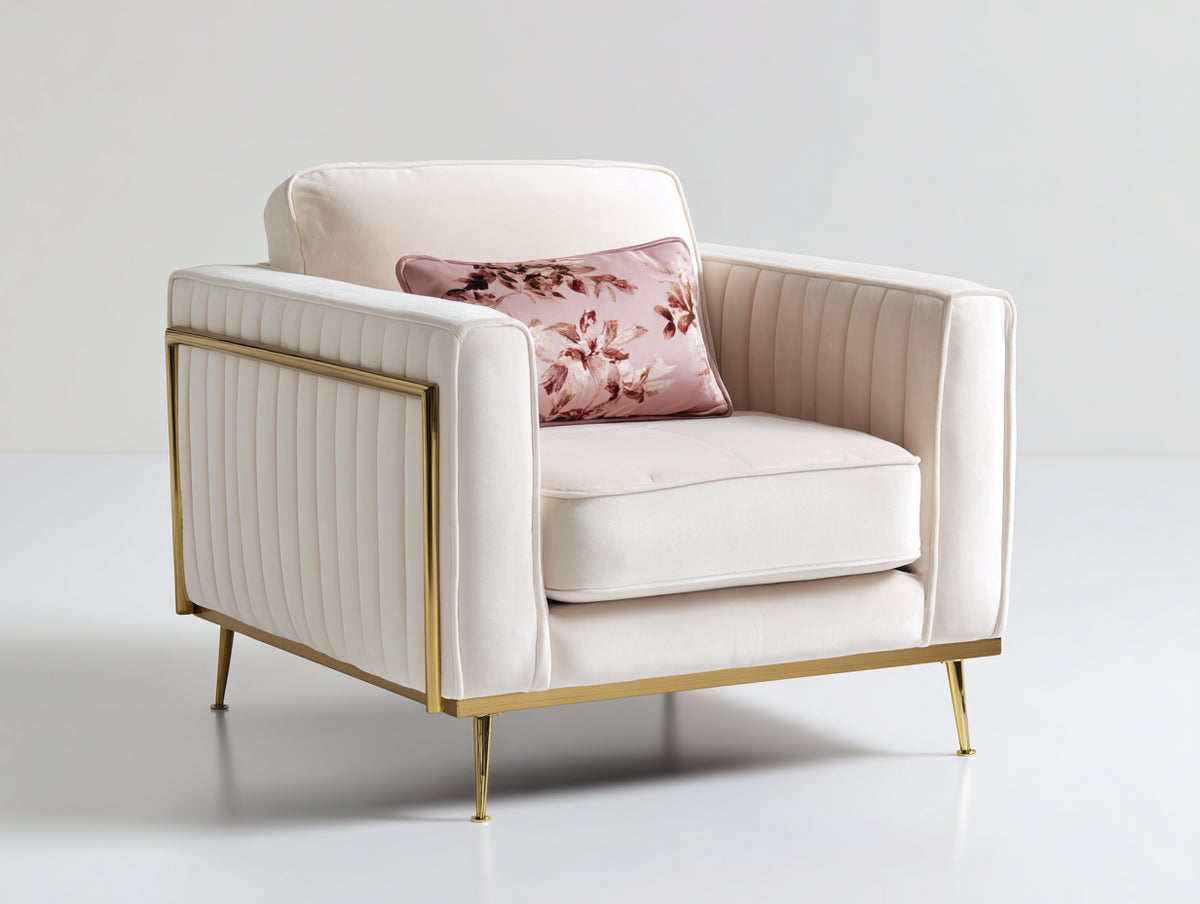 Poltrona - Tessuto - Metallo - 92x86x84 cm - Crema-Oro - Stile moderno elegante