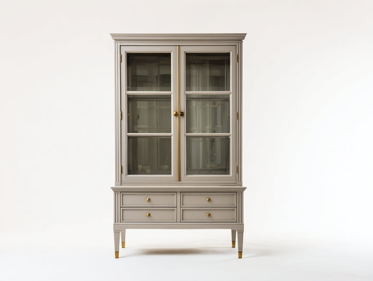 Librerie - Legno-Vetro-Metallo - 103x43x188 cm - Tortora-Trasparente-Oro - Stile classico con dettagli decorativi