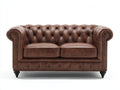 Divano a due posti - pelle-legno-metallo - 169x91x80 cm - marrone tabacco - stile Chesterfield