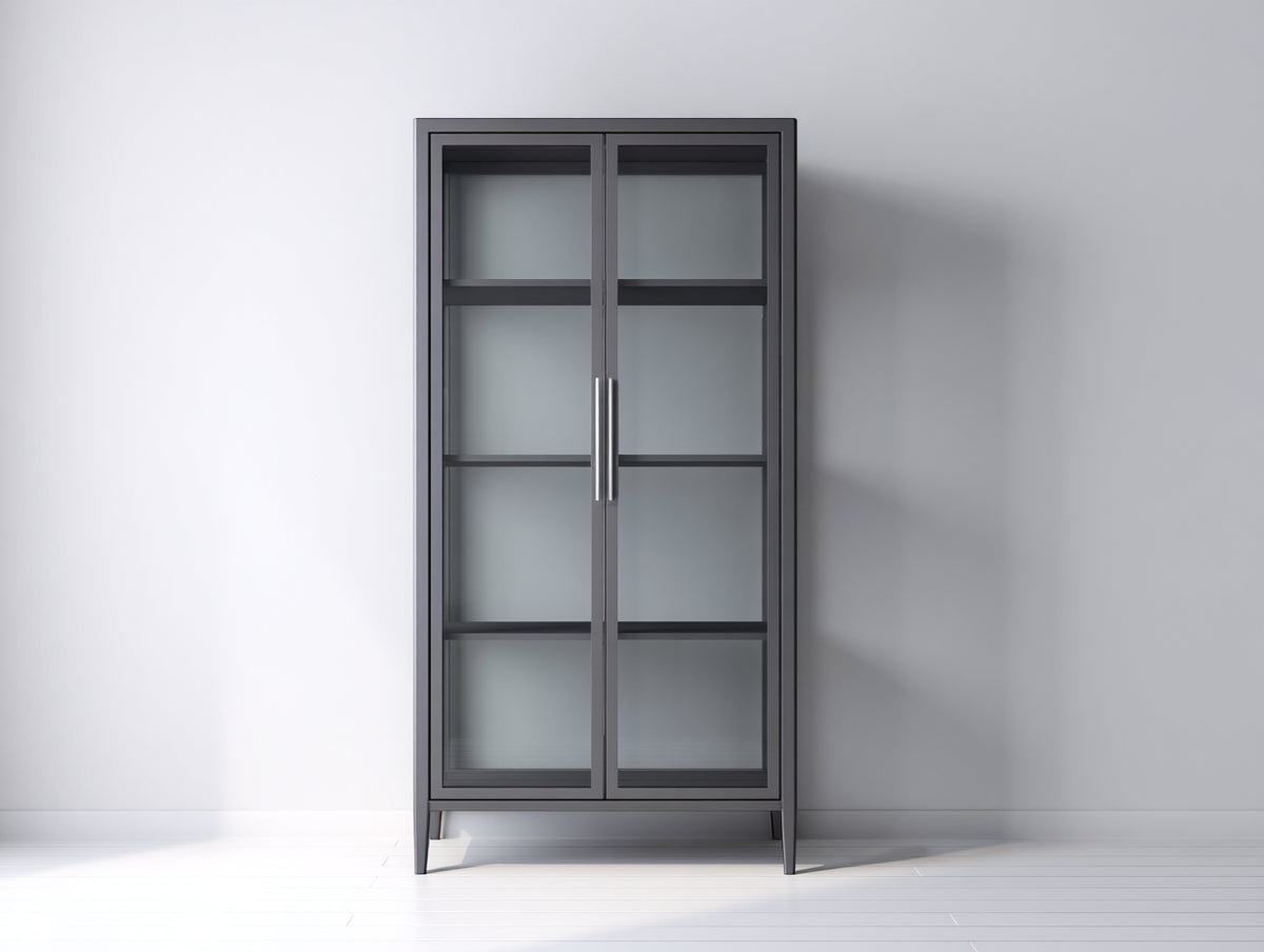 Librerie - Metallo-Vetro - 88x37x174 cm - Grigio antracite-Trasparente - Stile moderno minimalista