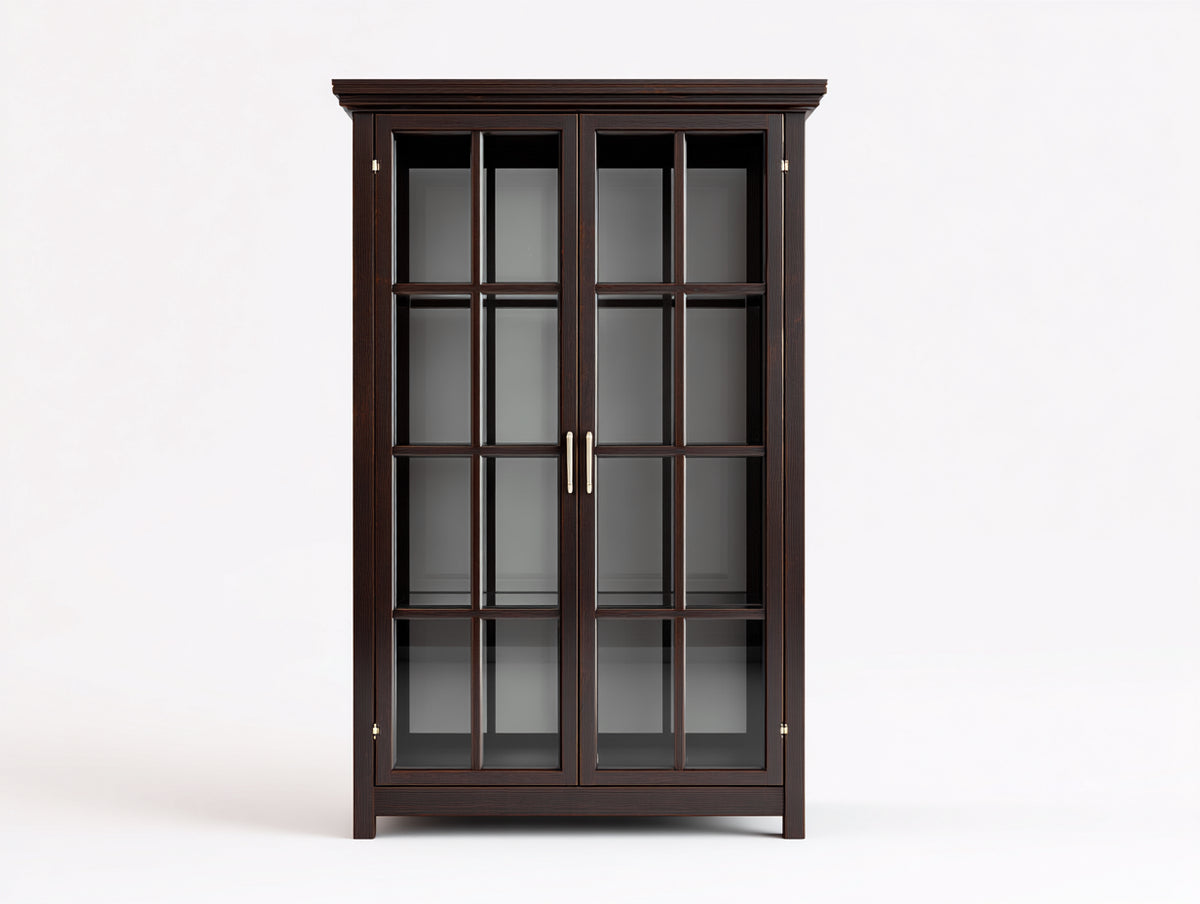 Librerie - Legno-Vetro-Metallo - 102x39x182 cm - Marrone scuro-Trasparente - Stile classico elegante