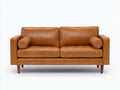 Divano a due posti - pelle-legno - 175x90x83 cm - marrone cognac - stile moderno
