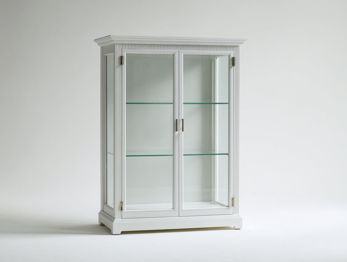 Librerie - Legno-Vetro-Metallo - 115x42x180 cm - Bianco-Trasparente - Stile classico da esposizione