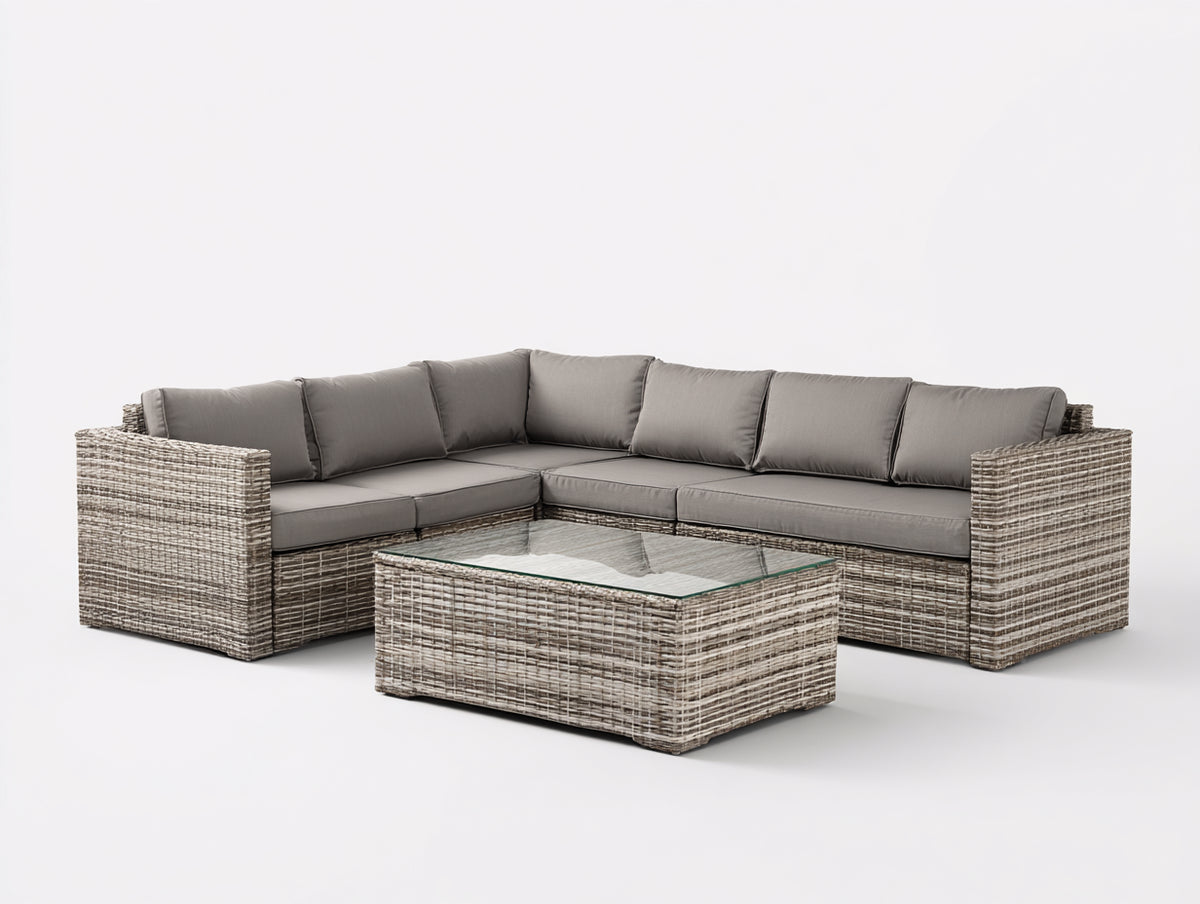 Divani da esterno - Rattan sintetico-Tessuto-Vetro - 285x215x76 cm - Tortora-Grigio scuro-Trasparente - Contemporaneo