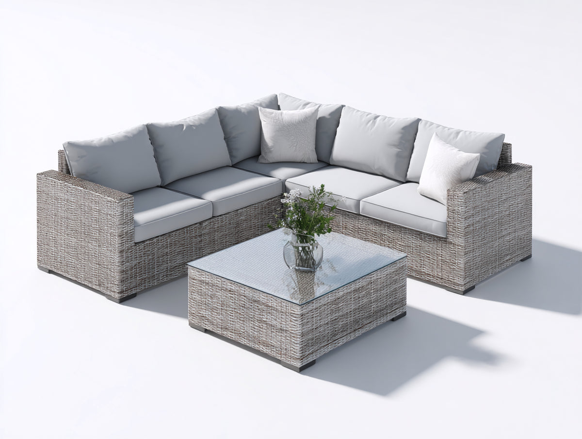 Divani da esterno - Rattan sintetico-Tessuto-Vetro - 270x270x76 cm - Grigio tortora-Grigio chiaro-Trasparente - Minimalista