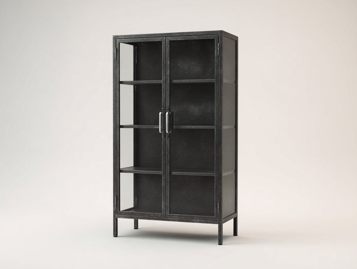 Librerie - Metallo-Vetro - 90x39x176 cm - Nero-Trasparente - Stile industriale essenziale