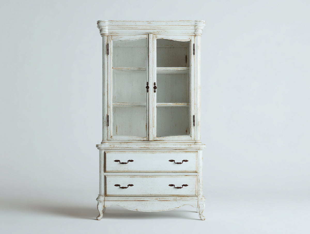 Librerie - Legno-vetro-metallo - 100 x 45 x 190 cm - Bianco - Stile vintage