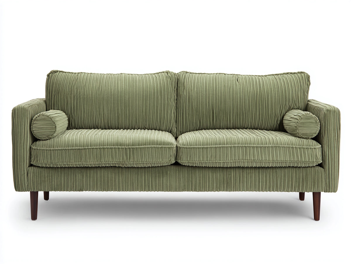 Divano a due posti - velluto a coste-legno - 180x91x85 cm - verde salvia - stile contemporaneo