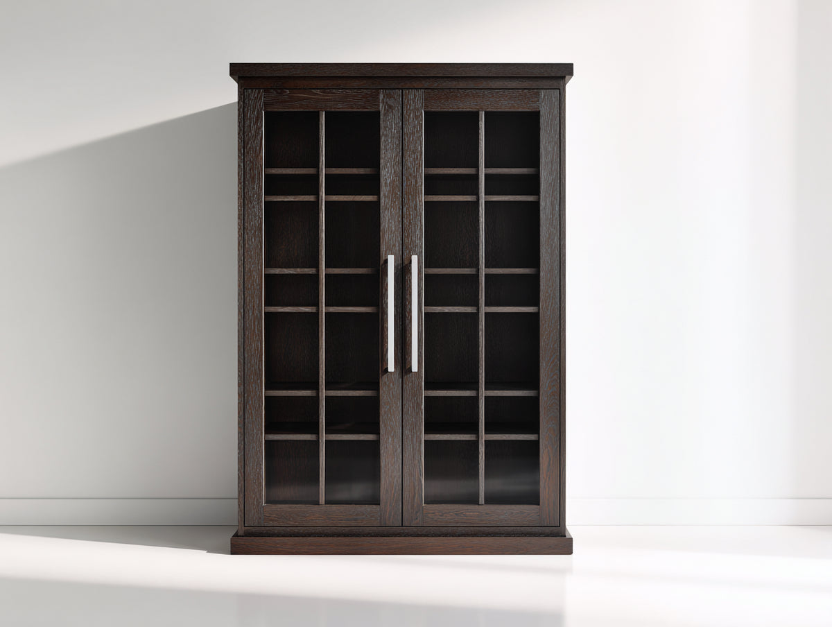 Librerie - Legno-Vetro-Metallo - 110x40x175 cm - Marrone scuro-Trasparente - Stile classico da esposizione