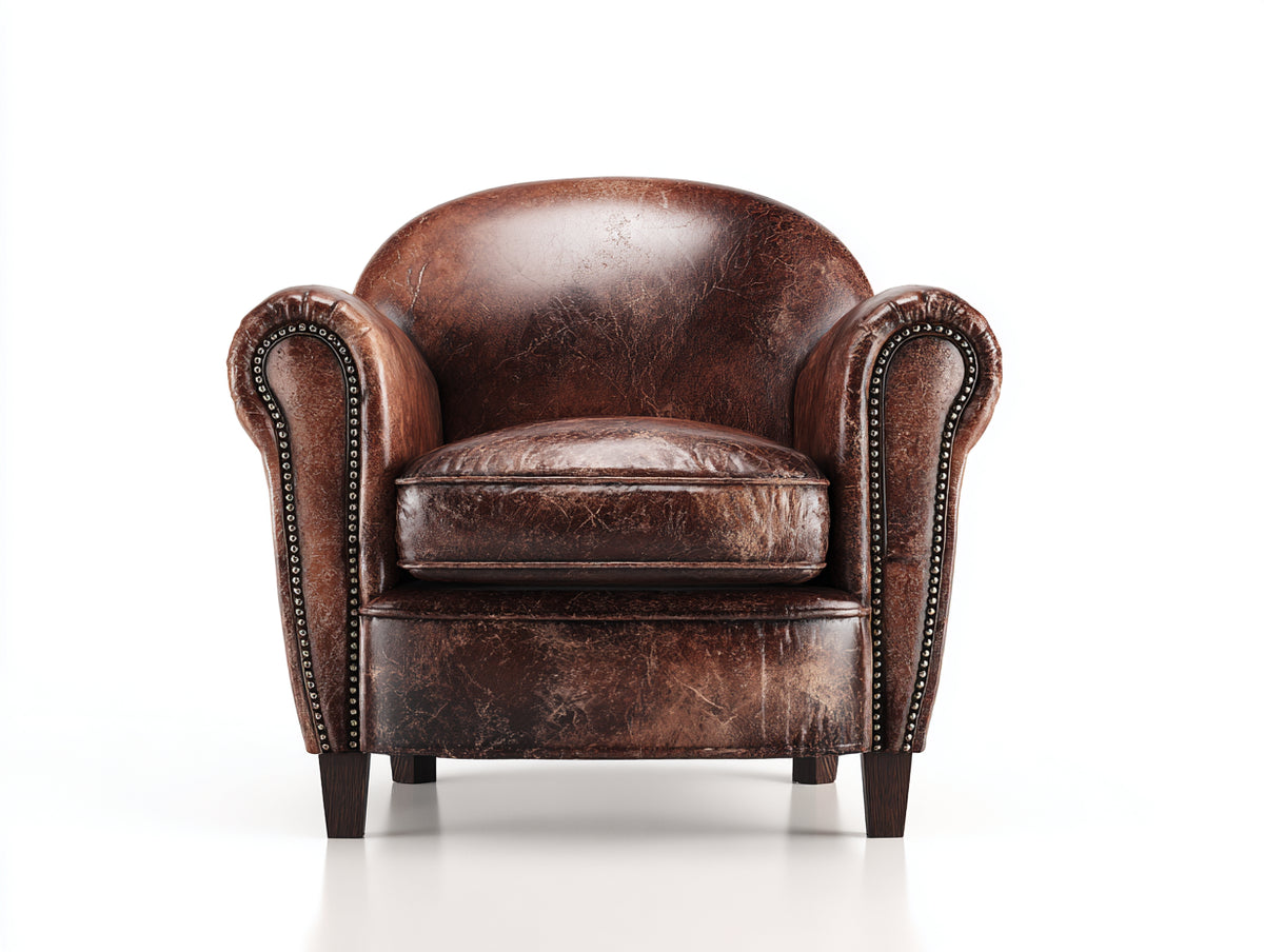 Poltrona - Similpelle - Legno - Metallo - 87x81x82 cm - Marrone scuro-Nero - Stile club classico