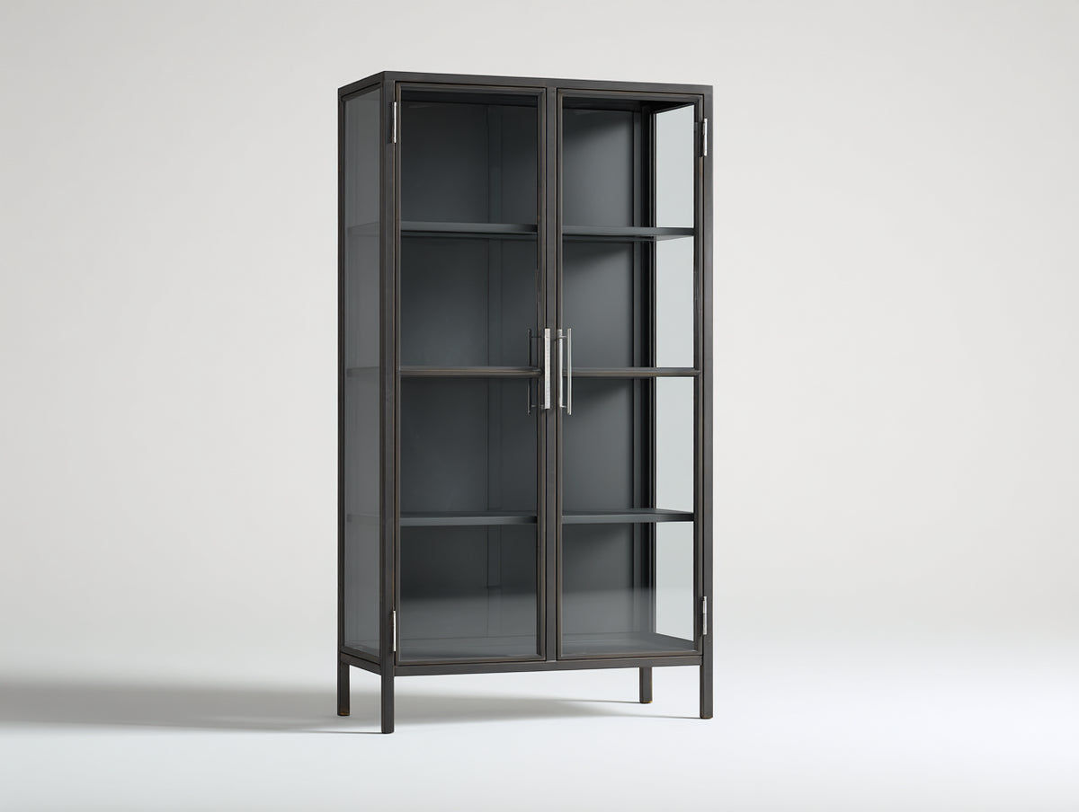Librerie - Metallo-Vetro - 92x38x178 cm - Grigio scuro-Trasparente - Stile industriale moderno