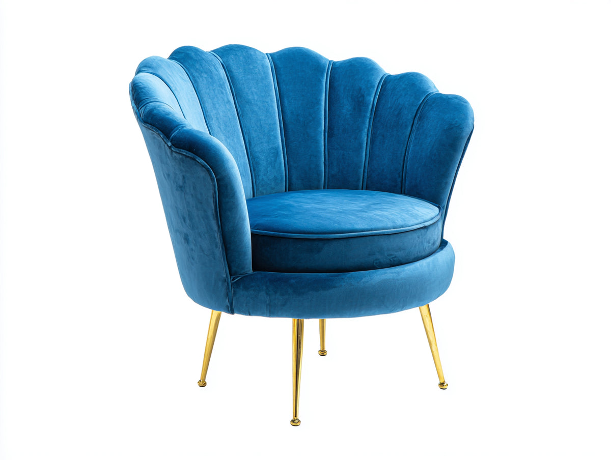 Poltrona - Velluto - Metallo - 89x83x88 cm - Blu-Oro - Stile Art Déco moderno