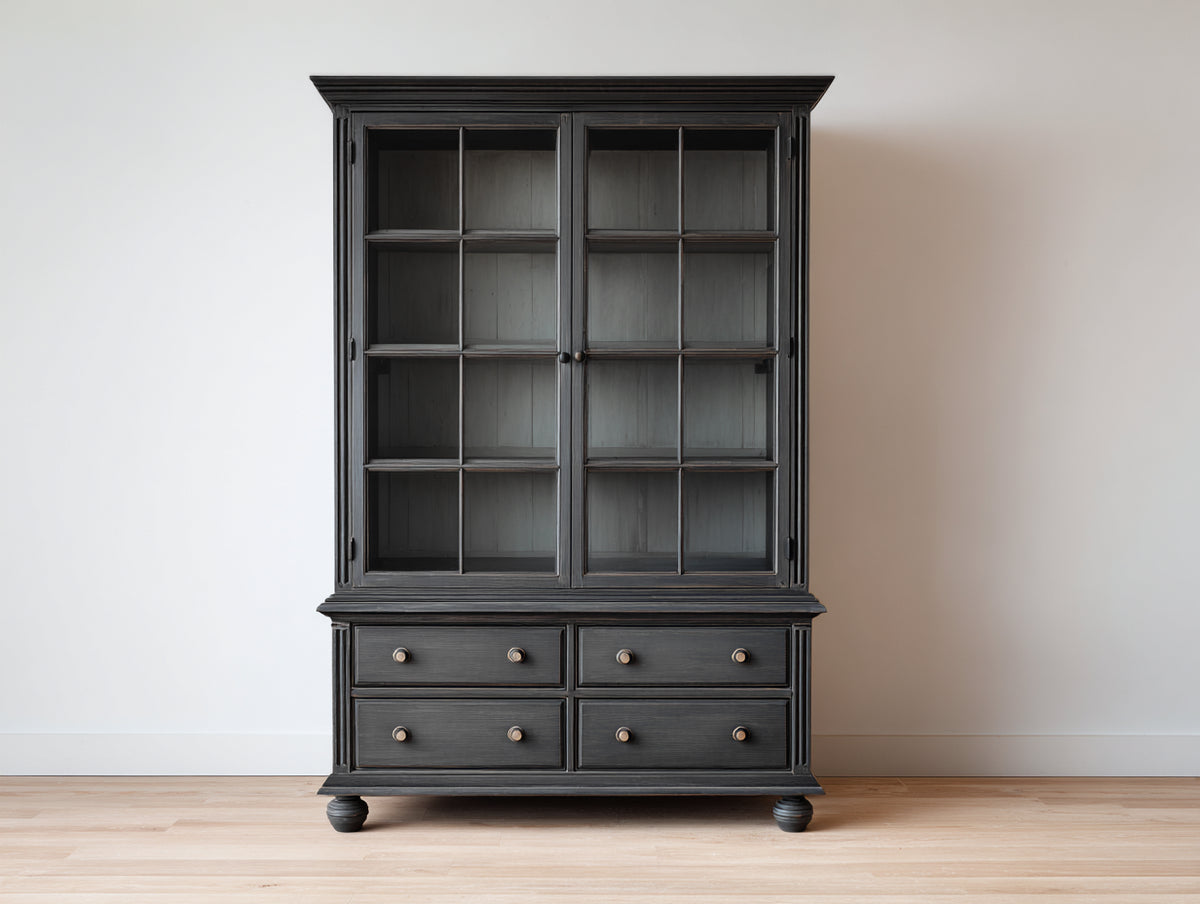 Librerie - Legno-vetro - 120 x 45 x 190 cm - Grigio scuro - Stile classico