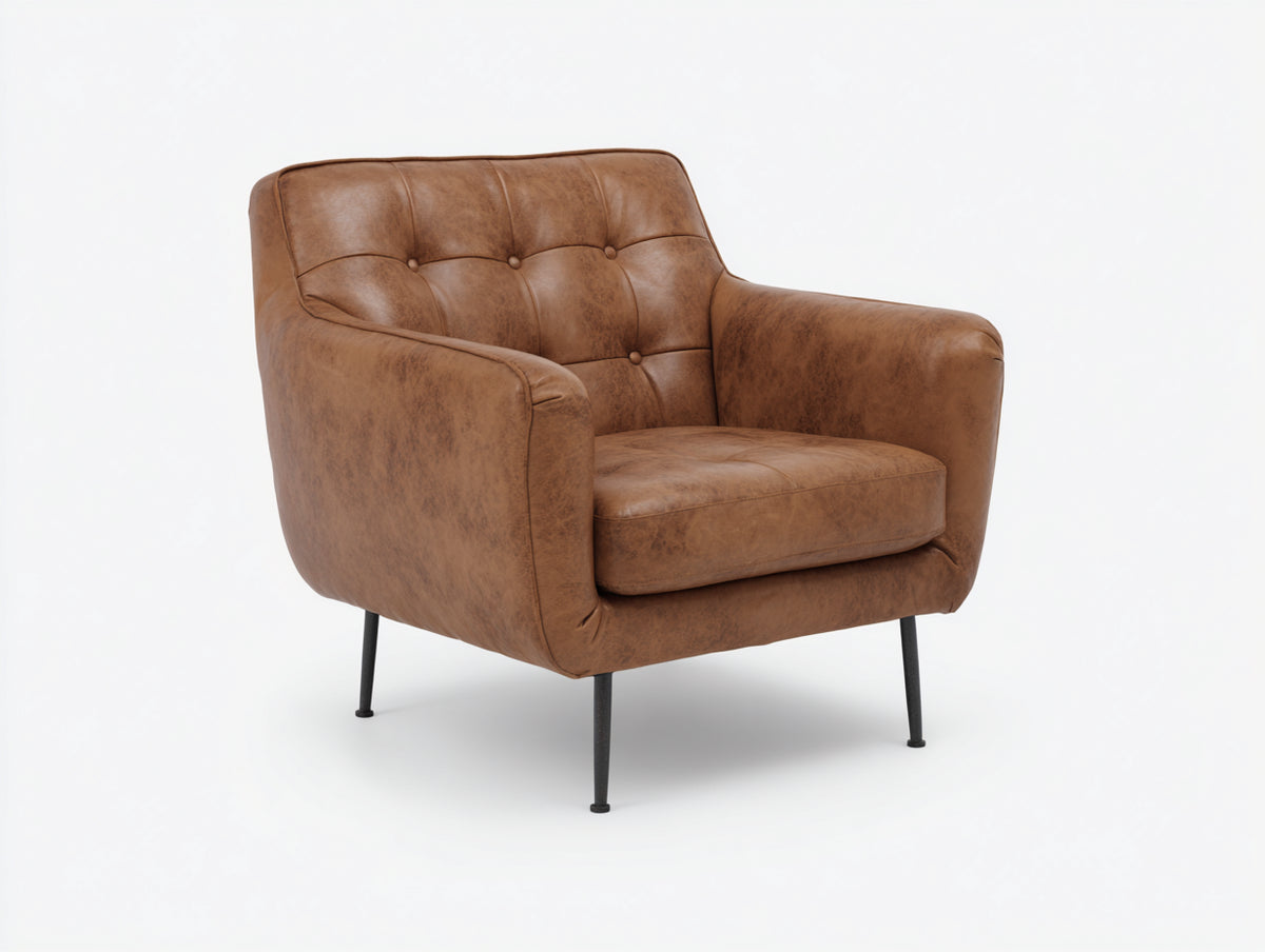 Poltrona - Similpelle - Metallo - 88x84x86 cm - Marrone cognac-Nero - Stile vintage moderno