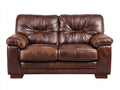 Divano a due posti - pelle-legno - 166x91x86 cm - marrone mogano - stile classico contemporaneo