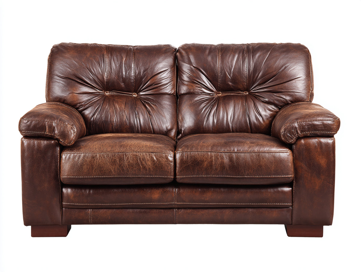 Divano a due posti - pelle-legno - 166x91x86 cm - marrone mogano - stile classico contemporaneo