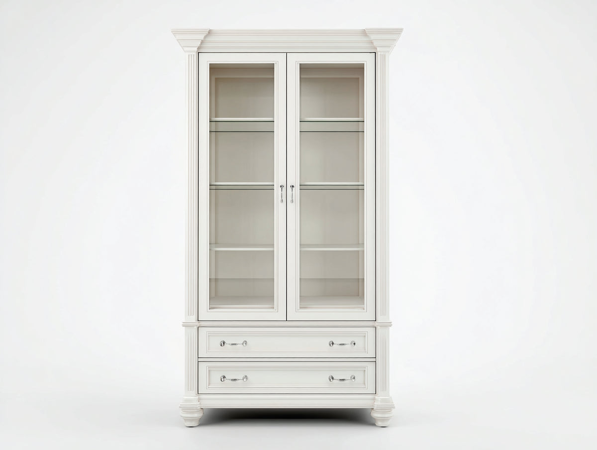 Librerie - Legno-Vetro-Metallo - 104x41x190 cm - Bianco-Trasparente - Stile classico con dettagli scanalati