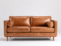 Divano a due posti - pelle-legno - 176x90x83 cm - marrone cognac chiaro - stile moderno di metà secolo