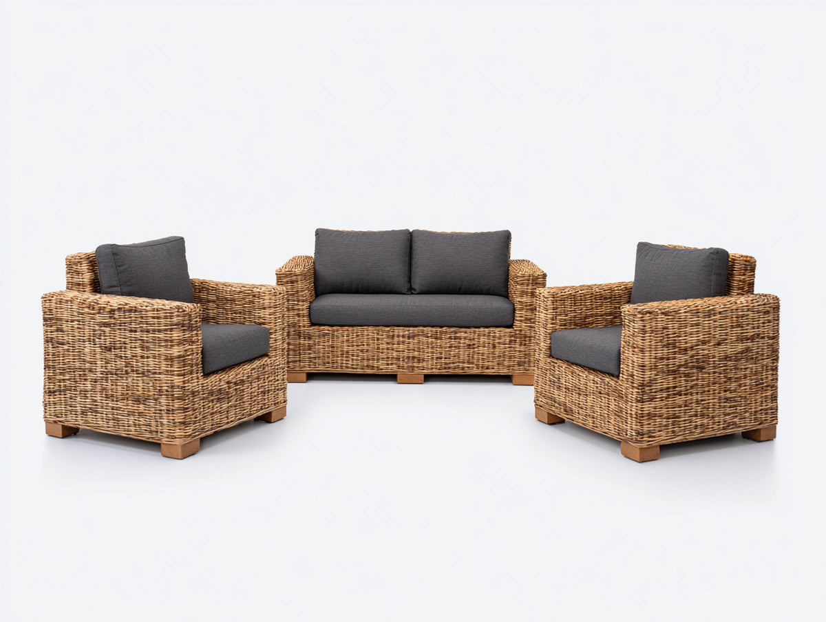 Divani da esterno - Rattan sintetico-Tessuto-Legno - 184x84x78 cm - Naturale-Grigio antracite - Contemporaneo